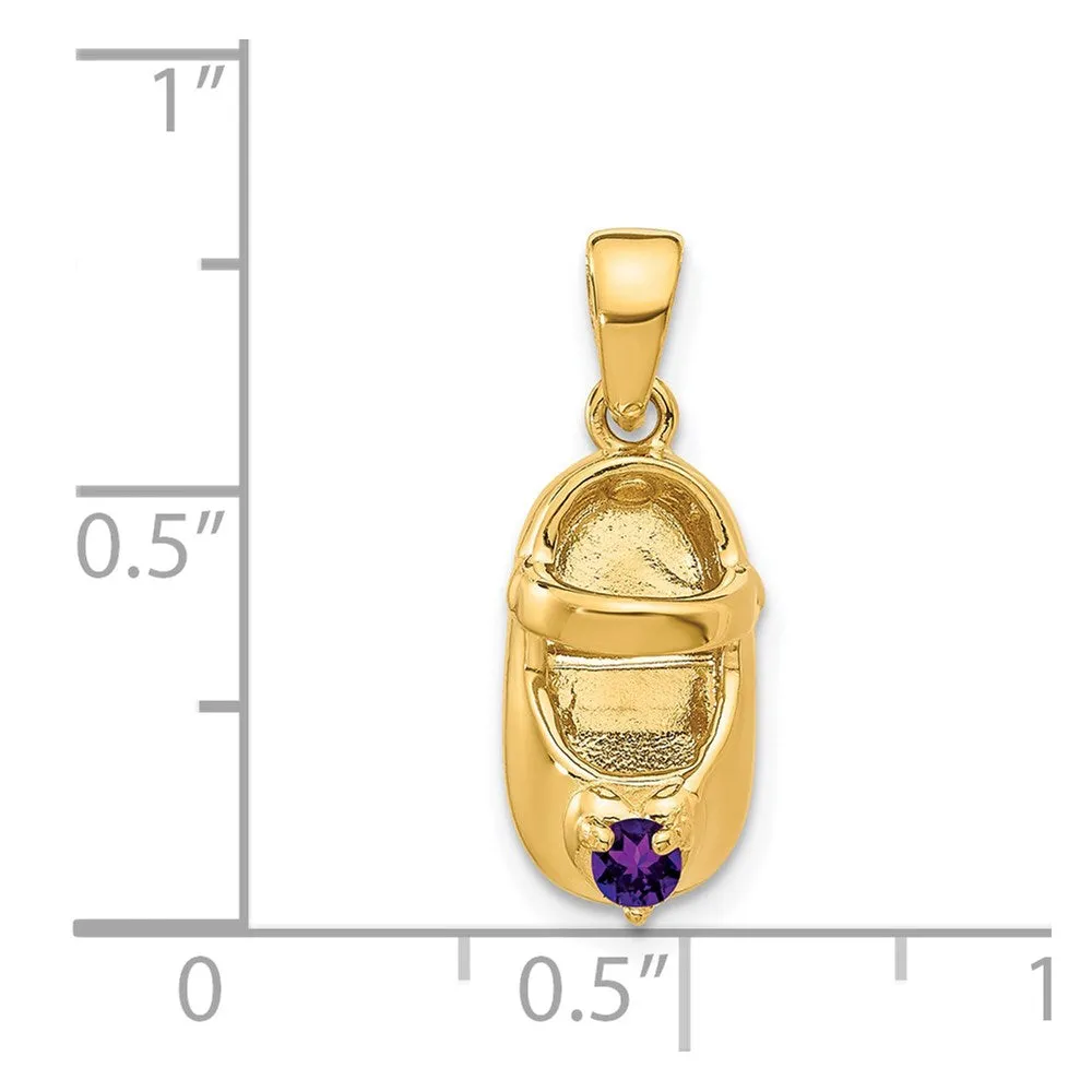 14k 3-D February/Synthetic Stone Engraveable Baby Shoe Charm