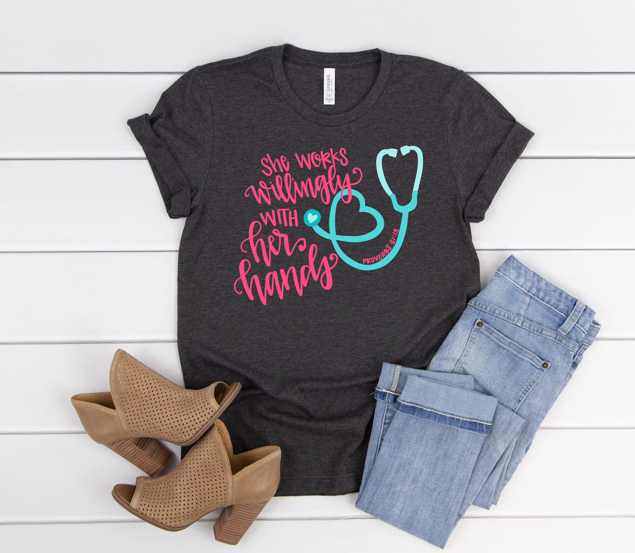 Proverbs 31:13 Nurses Short Sleeve Tee