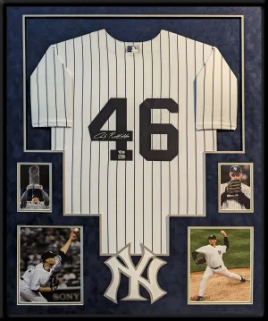 SUEDE FRAMED NEW YORK YANKEES ANDY PETTITTE AUTOGRAPHED JERSEY FANATICS HOLO